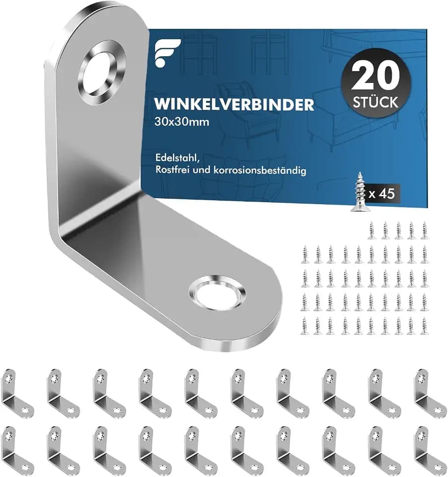 shinfly Winkelverbinder 20 Stück, 30 x 30 mm, Edelstahlwinkel 90°