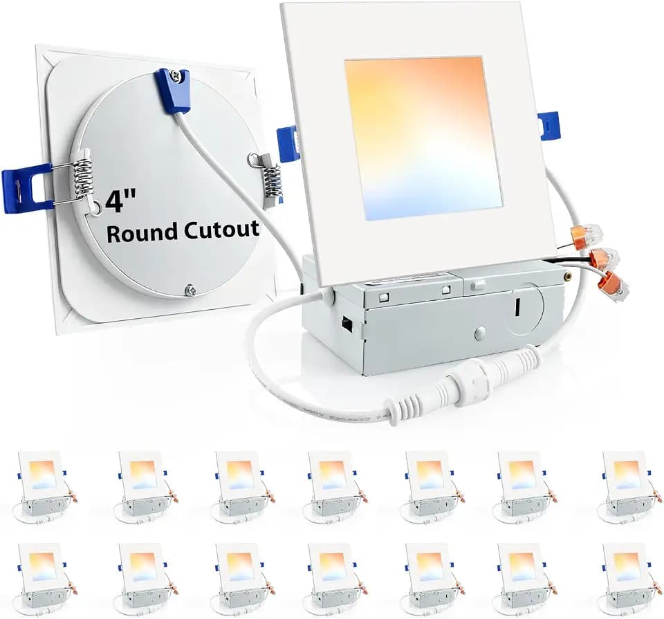 zouzai 4 Inch 12 Pack Square LED Recessed Light, 5CCT, 10W 810LM, Dimmable