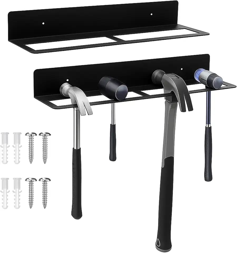 AceOrbit 2 Pcs Metal Wall Mounted Hammer Rack Hand Tools Storage Rack Organizer Metal Hammer Holder for Garage Workshop Shed Home
