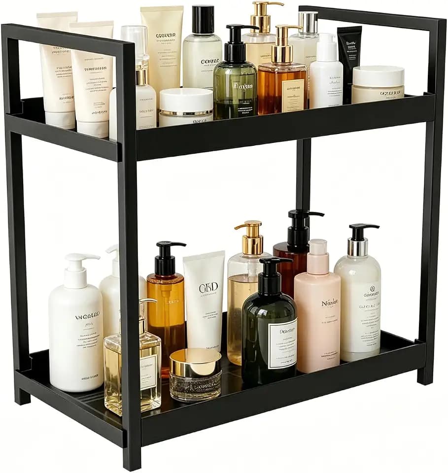 Bathroom Counter Organizer, 2 Tier Black Counter Shelf