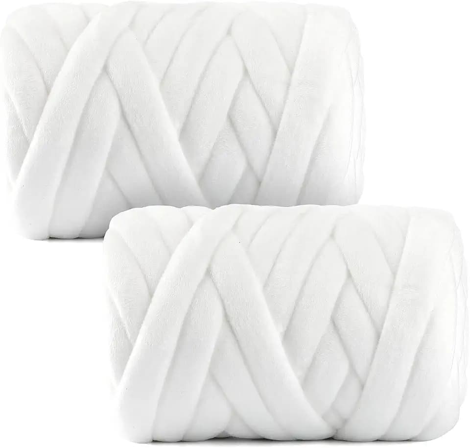 Chunky Yarn for Hand Knitting - Super Bulky Chenille (Pearl White, 2 Pack)