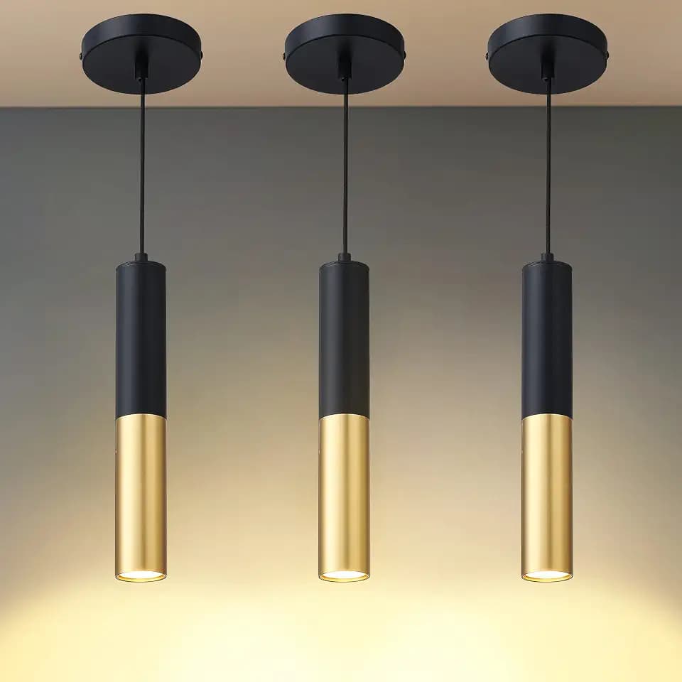 Untrammelife Modern Black and Gold Pendant Light Kitchen Island, 3 Pack Dimmable Integrated LED Mini Pendant Lighting Fixture for Bar Counter, Adjustable Height Hanging Lamp Ceiling Chandeliers