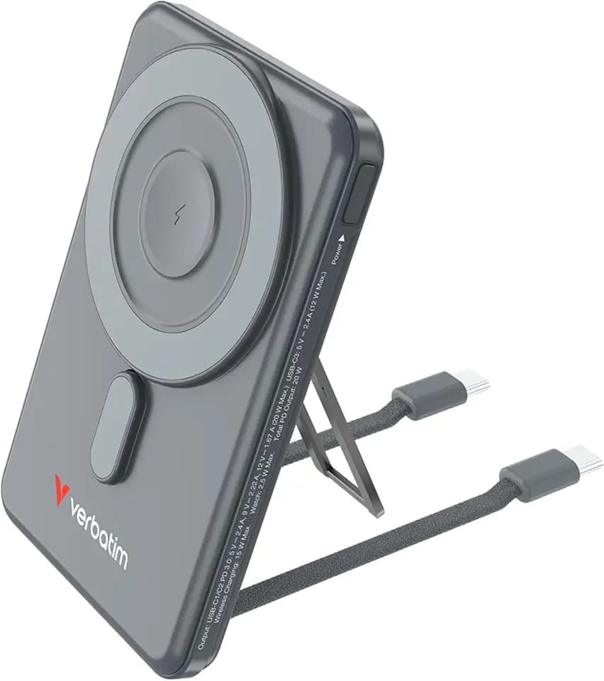 Verbatim Charge 'n' Go MagSafe Powerbank 5000mAh mit 2X USB-C Kabel Grau