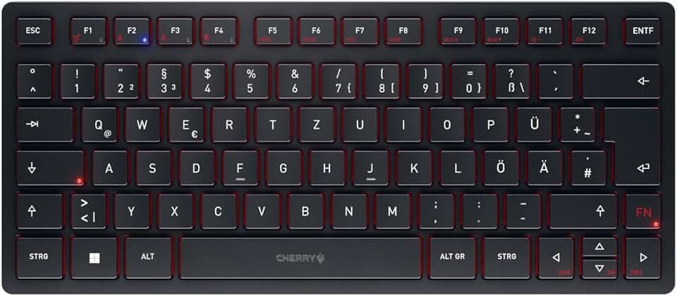 CHERRY KW 9200 MINI, Kompakte Multi-Device-Tastatur, DE QWERTZ, Schwarz