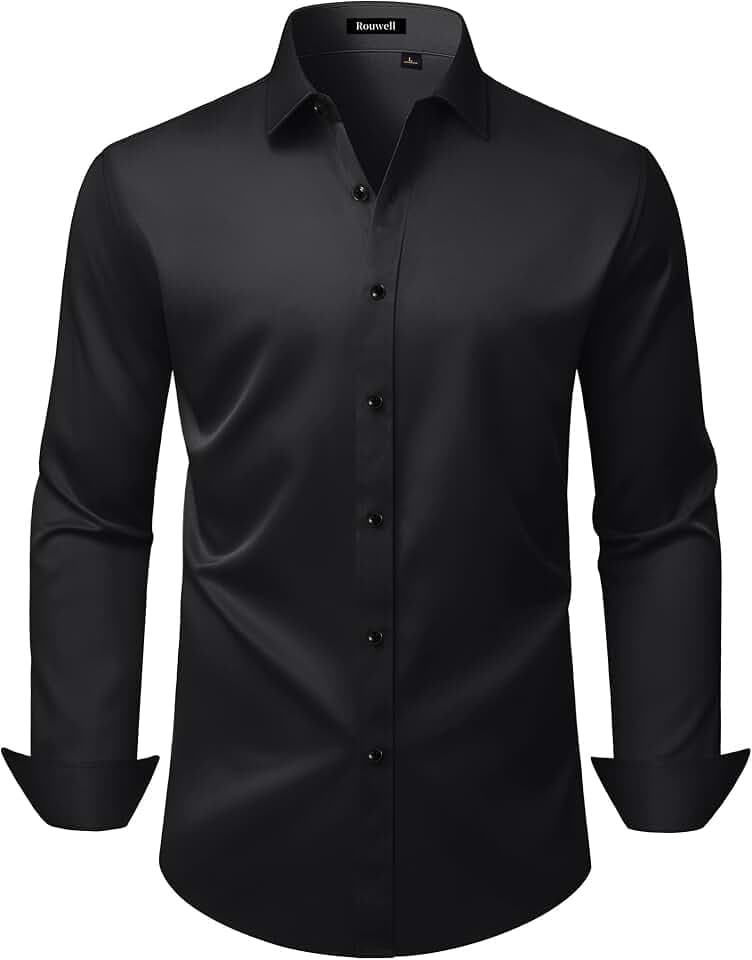 Mens Wrinkle Free Dress Shirts Regular Fit Business Button Down Shirt Formal Long Sleeve Wedding Stretch Shirts
