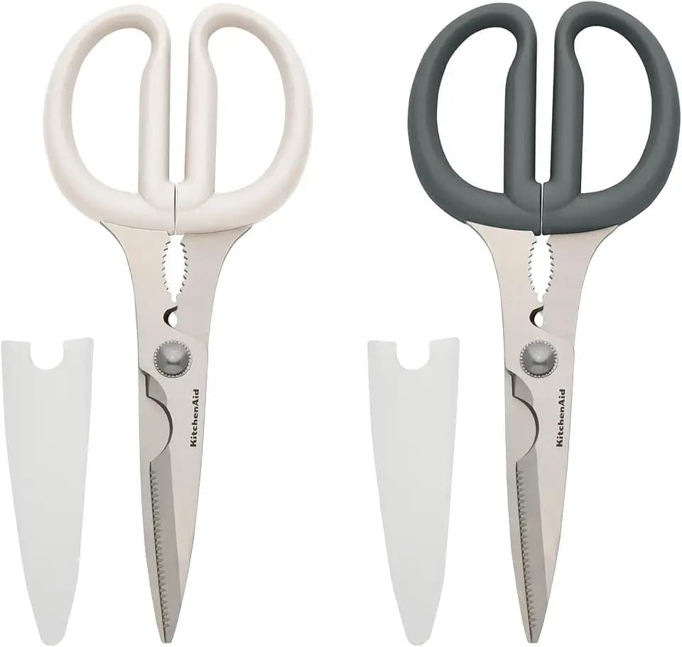 KitchenAid Multipurpose Shear Set – Versatile Scissors with Nutcracker, Bottle Opener, Ergonomic Handles with Protective Blade Covers, 2-Piece