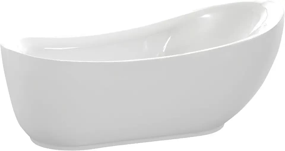 ANZZI Freestanding Bathtub, Center Drain, Glossy White, Soaking, Acrylic