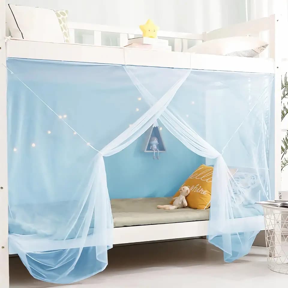 8 Corner Bed Canopy Curtains for Girls Boys Bed Decor, Dormitory, Loft, Camping, Blue, 1.8M Single Bed