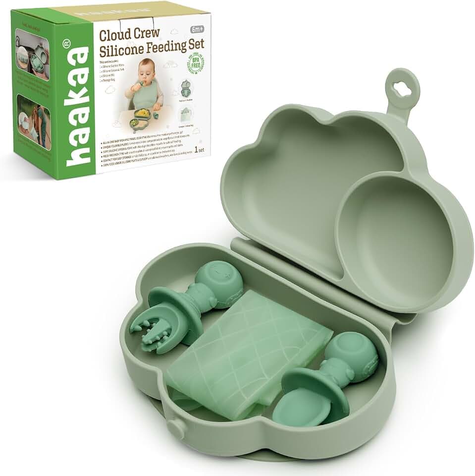 Haakaa Silicone Baby Travel Feeding Set with Foldable Suction Plate, 6M+