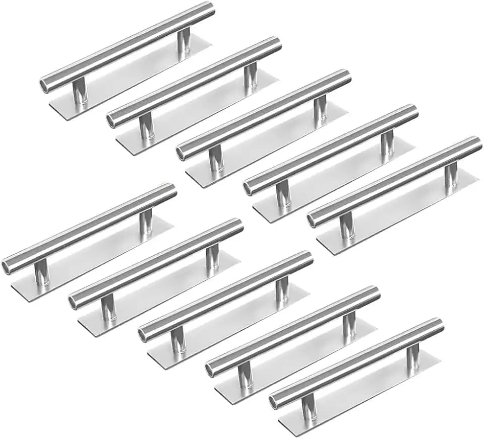 10 Pack Self-Stick Push Pull Helper ABS Plastic Wardrobe Handle Instant Cabinet Drawer Furniture Handles (Silver)