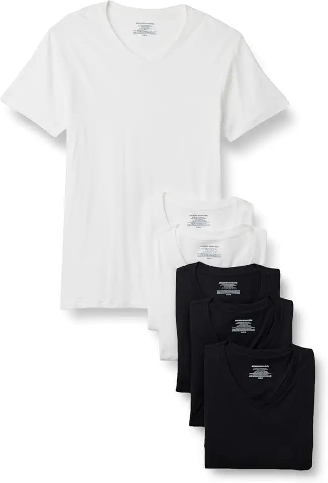 Amazon Essentials Men's Slim Fit V-Neck Undershirt, Breathable Cotton, Pack of 6