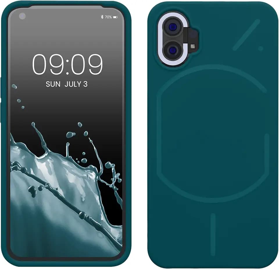 kwmobile Handyhülle für Nothing Phone (1) Hülle - Case Silikon - Kabelloses Laden - Schutzhülle Cover in Petrol matt