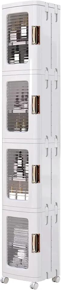 VECELO 4-Tier Narrow Storage Cabinet with Wheels, White
