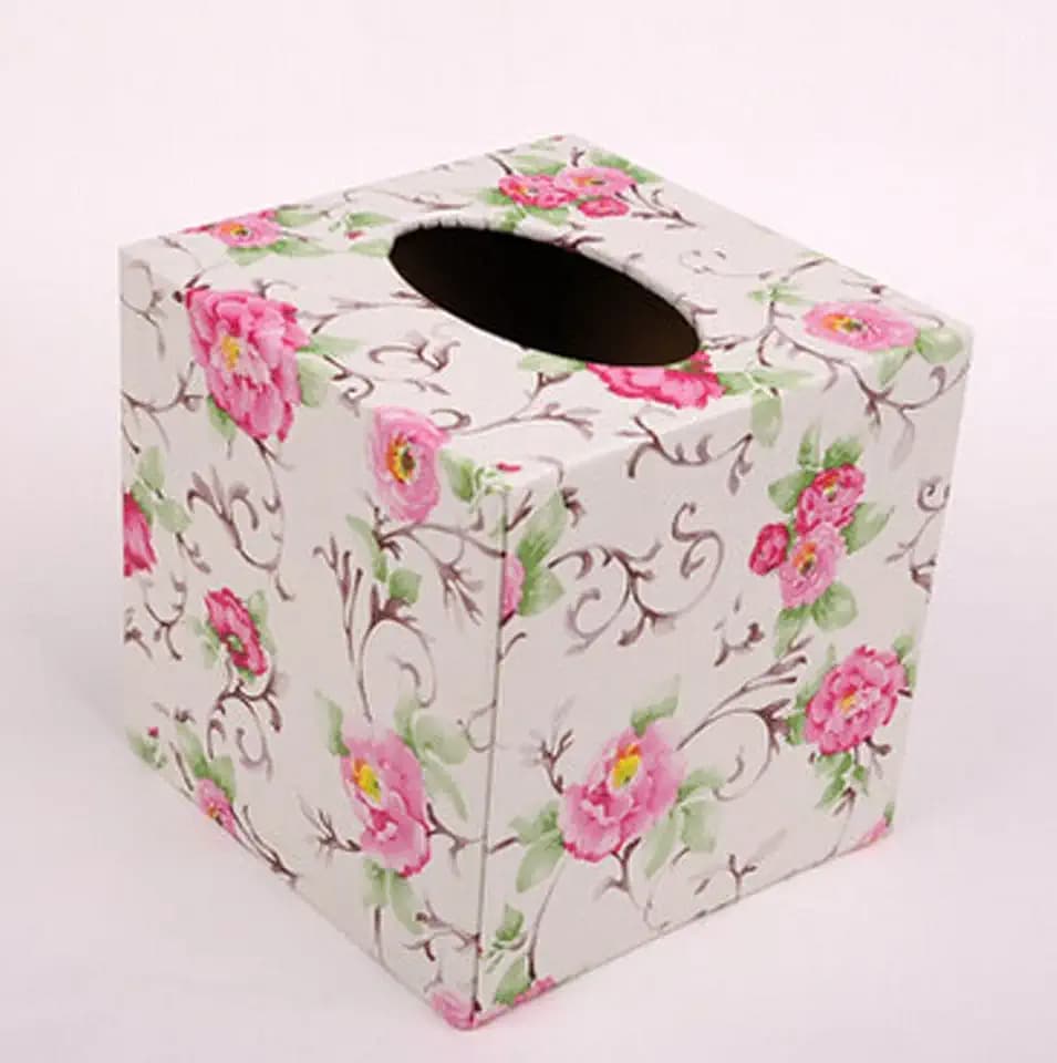 Tissue Box Leather Square Creative Personality Living Room Home Office Pumping Tray Box (Garden Flowers)