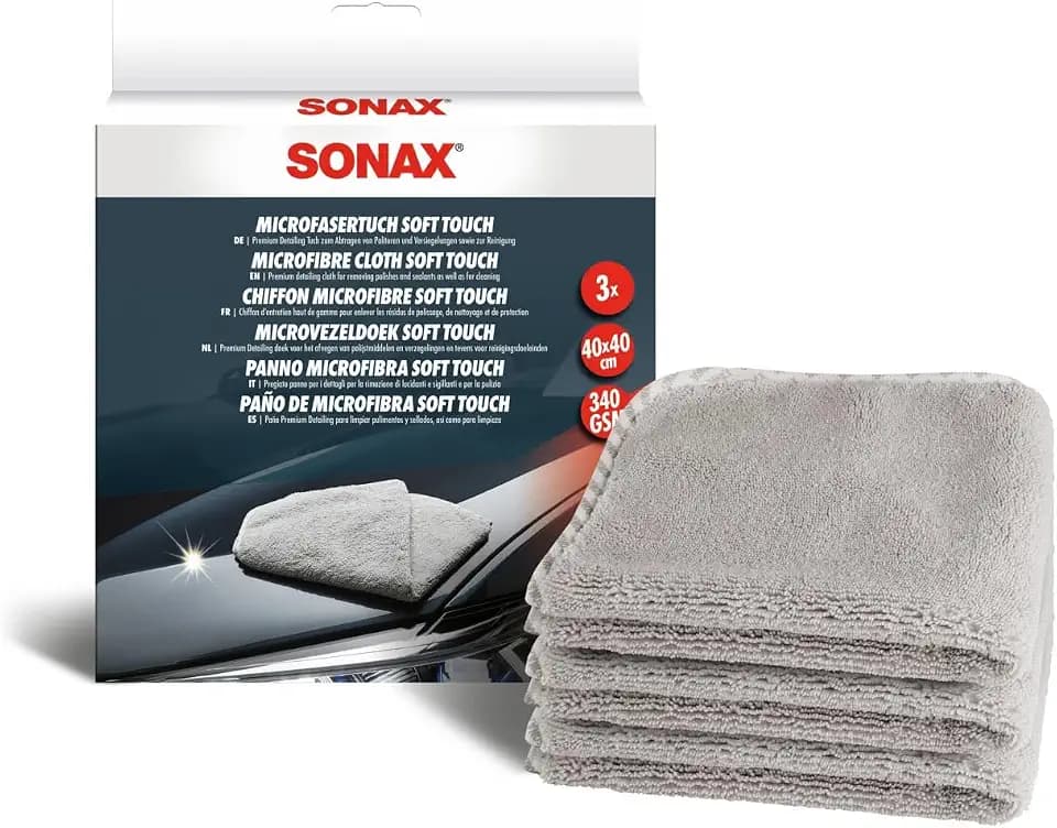 SONAX MicrofaserTuch Soft Touch (3 Stück) | Leistungsfähiges Detailing Tuch für Polituren, Versiegelungen und den gesamten Fahrzeuginnenraum