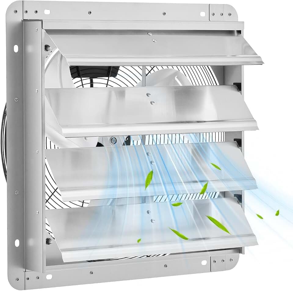 Garvee 14 Inch Wall Mounted Shutter Exhaust Fan, 1500 CFM High Speed Ventilation with Auto Shutters for Attic, Garage, Greenhouse & Shed