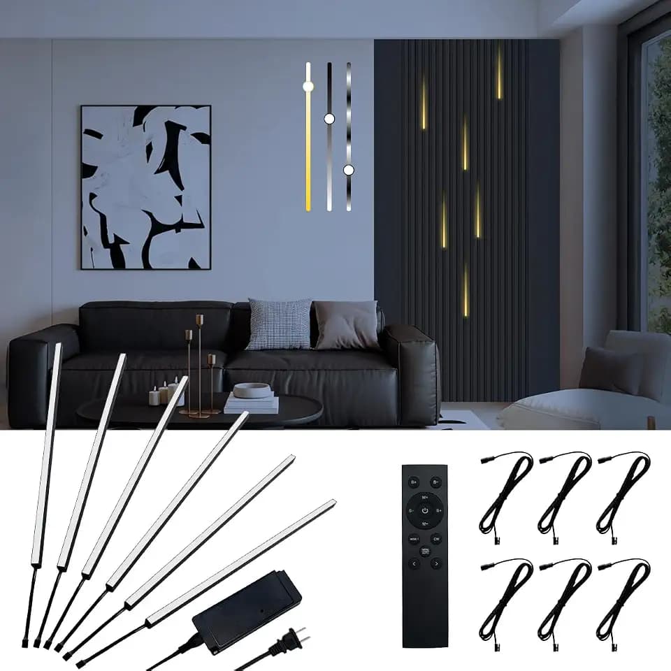 HAMRVL CCT Tunable 3000K-6500K Wall Panel Lights, 6PCS 16-Inch Running Water Flowing LED Lights with Remote Control,28 Mode,Slat Wall Lights for Acoustic Panels, WPC & Wood Slat Wall Panels