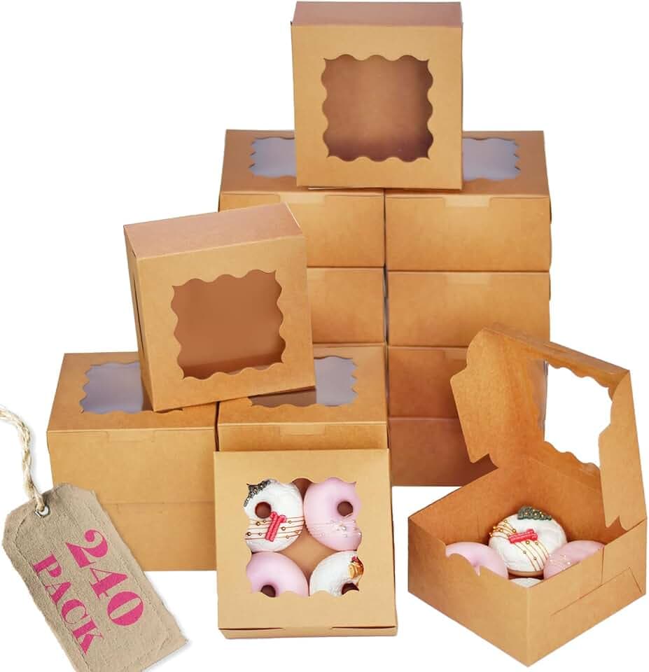 Bakepacker Brown Cookie Boxes With Window 6x6x3 inches 240pcs