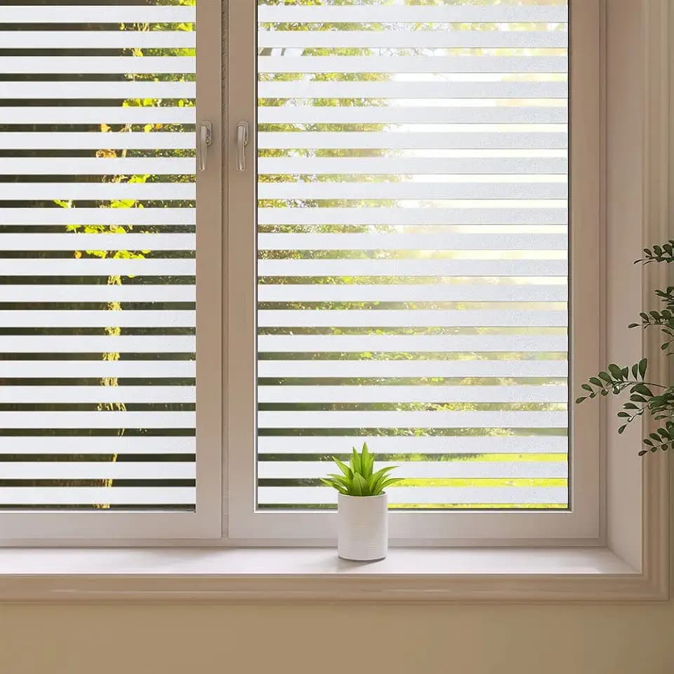 Stripe Frosted Window Film, Privacy Glass Window Sticker, Vinyl Decorative Window Decals, UV Protection Static Clings Window Film Non Adhesive for Home Office Meeting Room(35.4 x 78.7 inch)