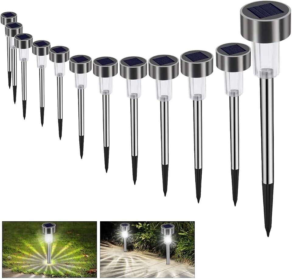 Solarleuchte Solar Gartenleuchte LED Wegleuchte Solarlampe 12 Stück Energiesparend IP65 Wasserdicht Edelstahl Ideal für Terrasse, Rasen, Garten Hofwege und Wege