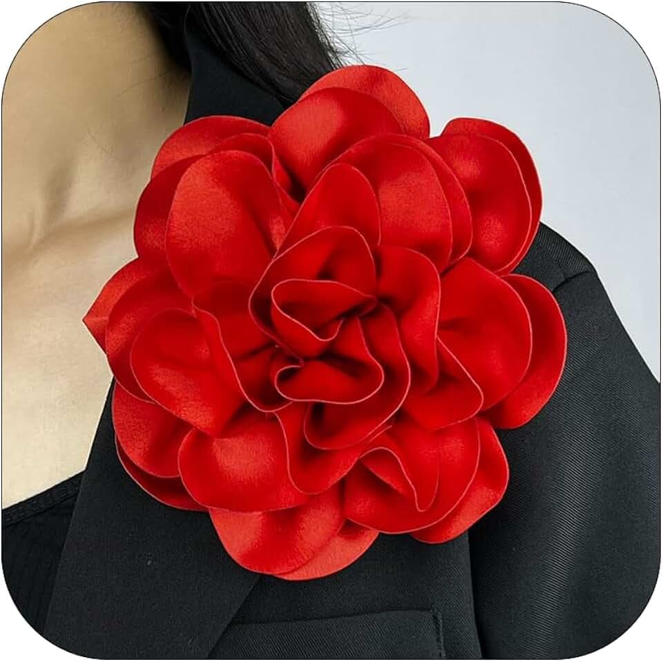 19mm Extra Large Flower Brooches Lapel Pins Dainty Satin Fabric Brooches Big Camellia Flower Brooch Pin for Women Wedding Part Dance Clothes Accessories Jewelry