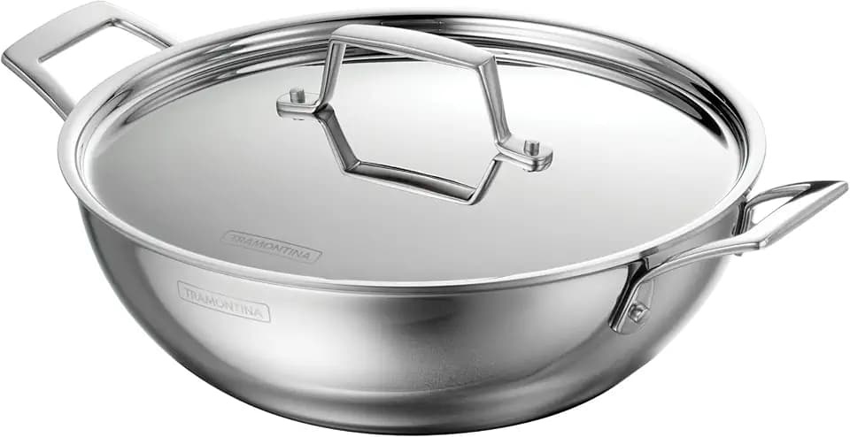 Tramontina Utsava 4-Quart Tri-Ply Clad Stainless Steel Kadai with Lid
