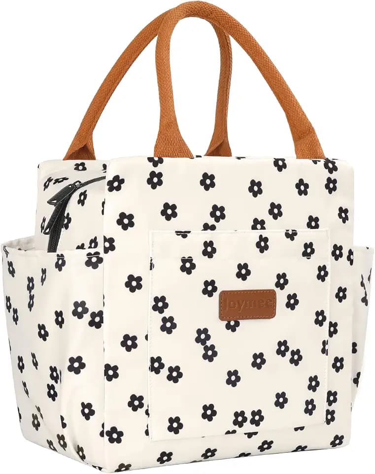 Joymee Insulated Lunch Box for Women Reusable Lunch Bag-Black Little Floral