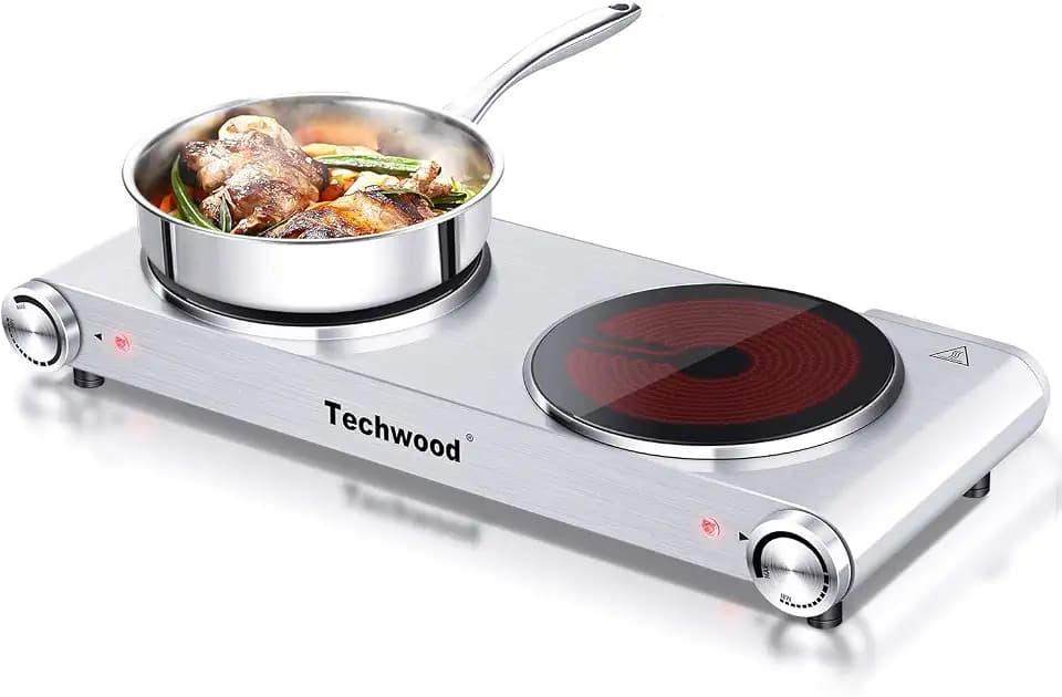 Techwood Infrared Ceramic Dual Burner 1800W Electric Hot Plate for Cooking