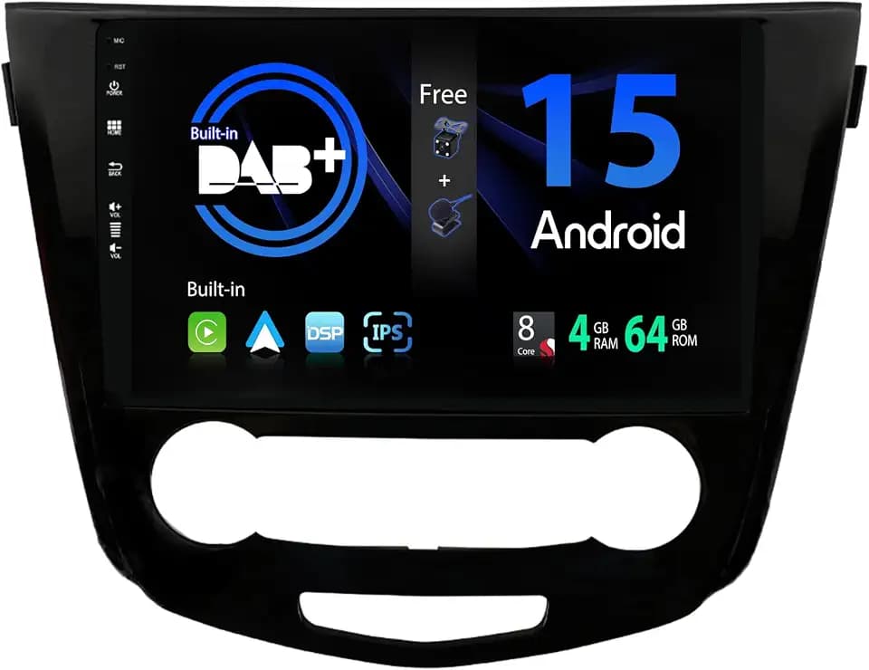 SXAUTO -Built-in DAB- Android 15 IPS Autoradio für Nissan Qashqai J11 X-Trail Rouge (2014-2018) - Eingebaut Carplay/Android Auto - Kamera + MIC - 4G+64G - 360-CAM SWC Fast-Boot WiFi - 2 Din 10.1 Zoll