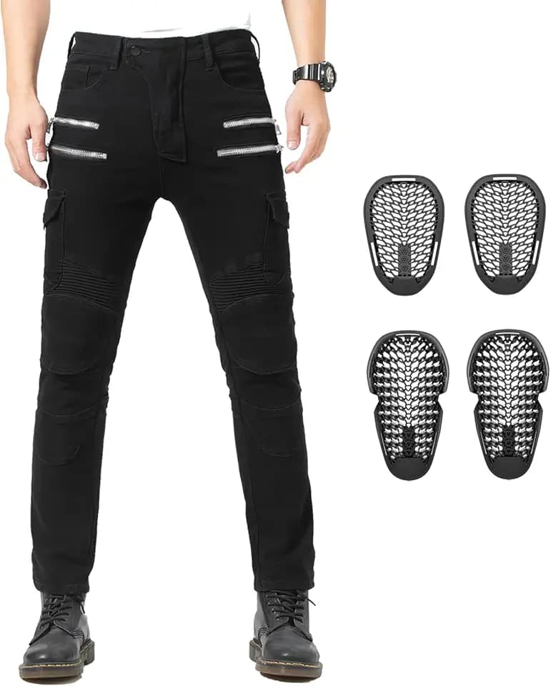 CTBQiTom Motorradhose Herren mit CE-Level 2 Protektoren | 4 Abnehmbare Schützer & Elastisches Material