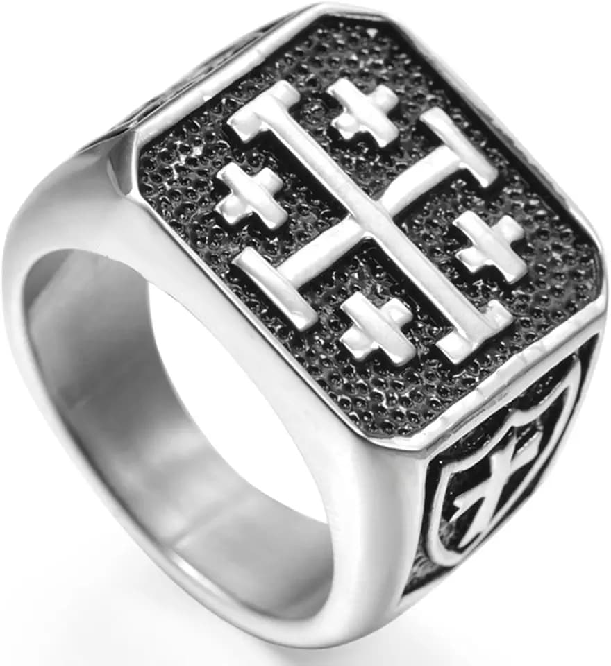 Jude Jewelers Stainless Steel Crusader Jerusalem Cross Ring