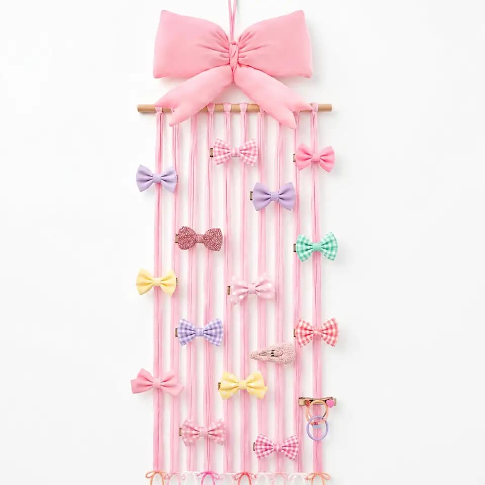 Suncalla Long Bow Holder for Girls Baby Pink Bow Hair Clip Organizer