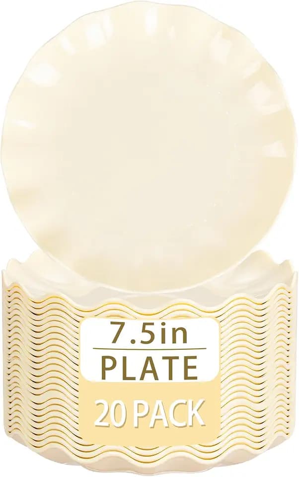 LIYH 20 Beige Plastic Dessert Plates Reusable Dishwasher - 7.5 Inch