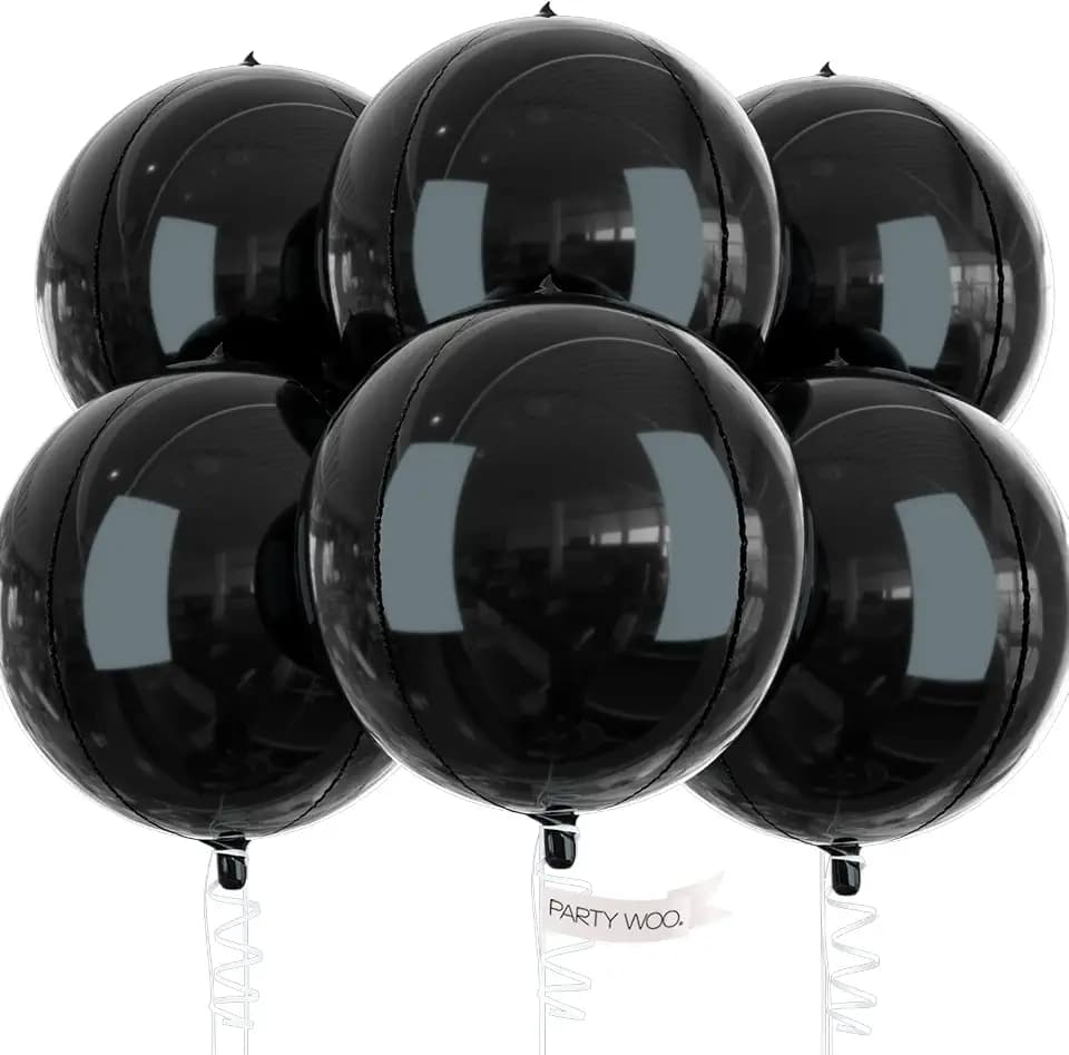 PartyWoo Black Large Round Giant 4D Jumbo Foil Balloons 6pcs 22 Inch