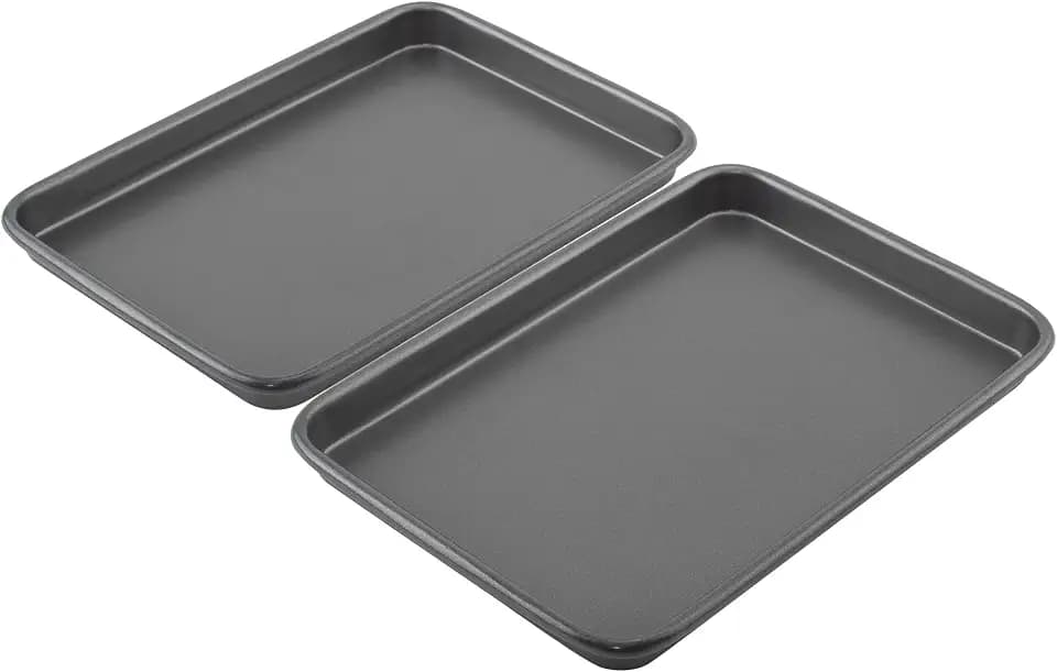 GoodCook Everyday Toaster Oven Mini Baking Sheets Set of 2 Set of 2 Heavy-Gauge Steel Baking Pans with Scratch-Resistant Nonstick, 9 x 6.2-Inch, Gray
