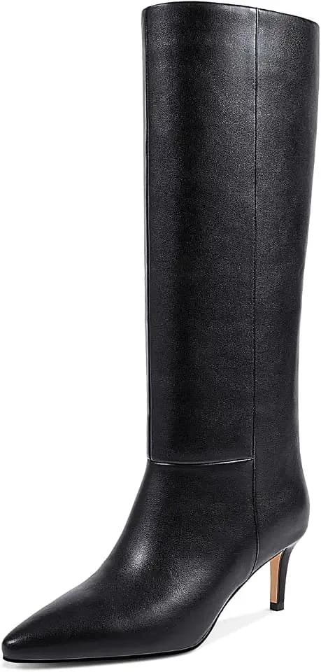 wetkiss Knee High Boots - Pointed Toe & Kitten Heel & Side Full Zipper