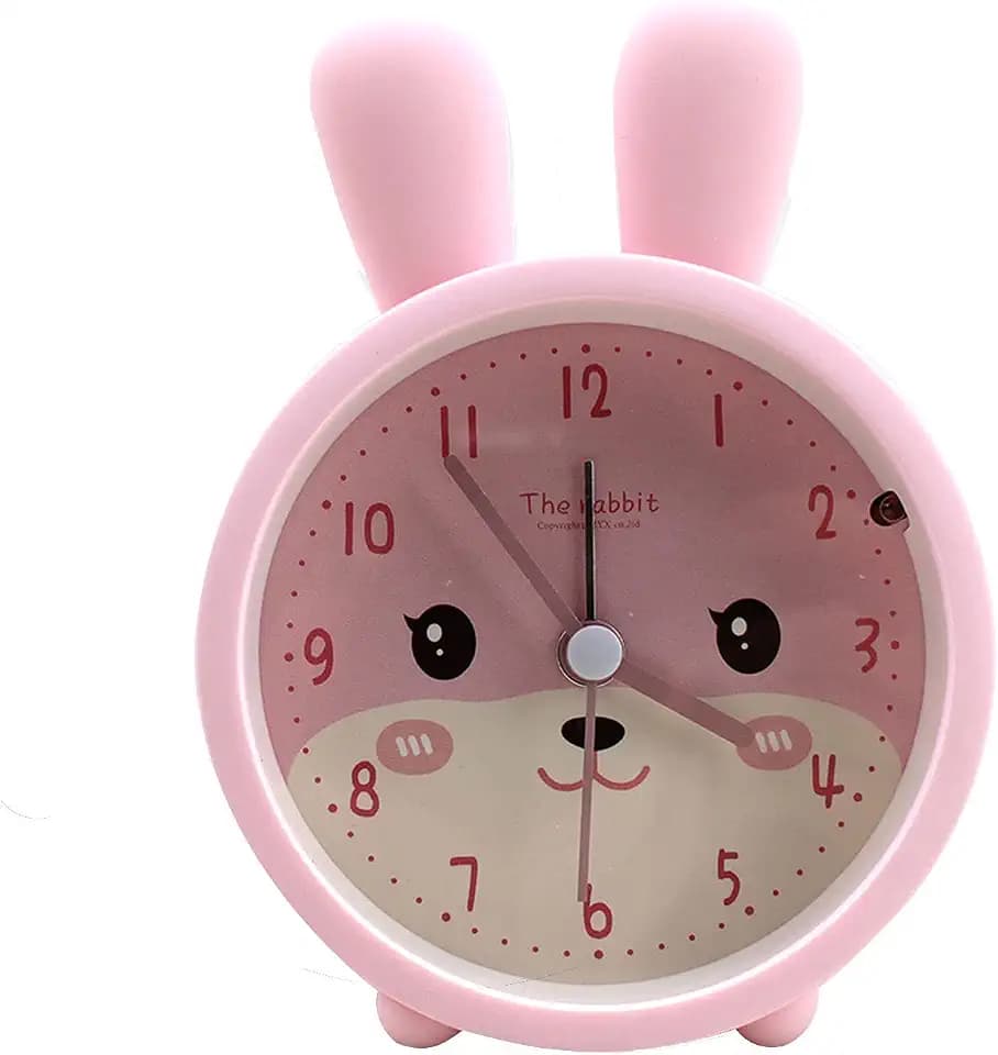 Kinderwecker mit niedlichem Tiermotiv, geräuschlos, tickt nicht, aus Silikon, Nachtlicht (A-Pink Rabbit )
