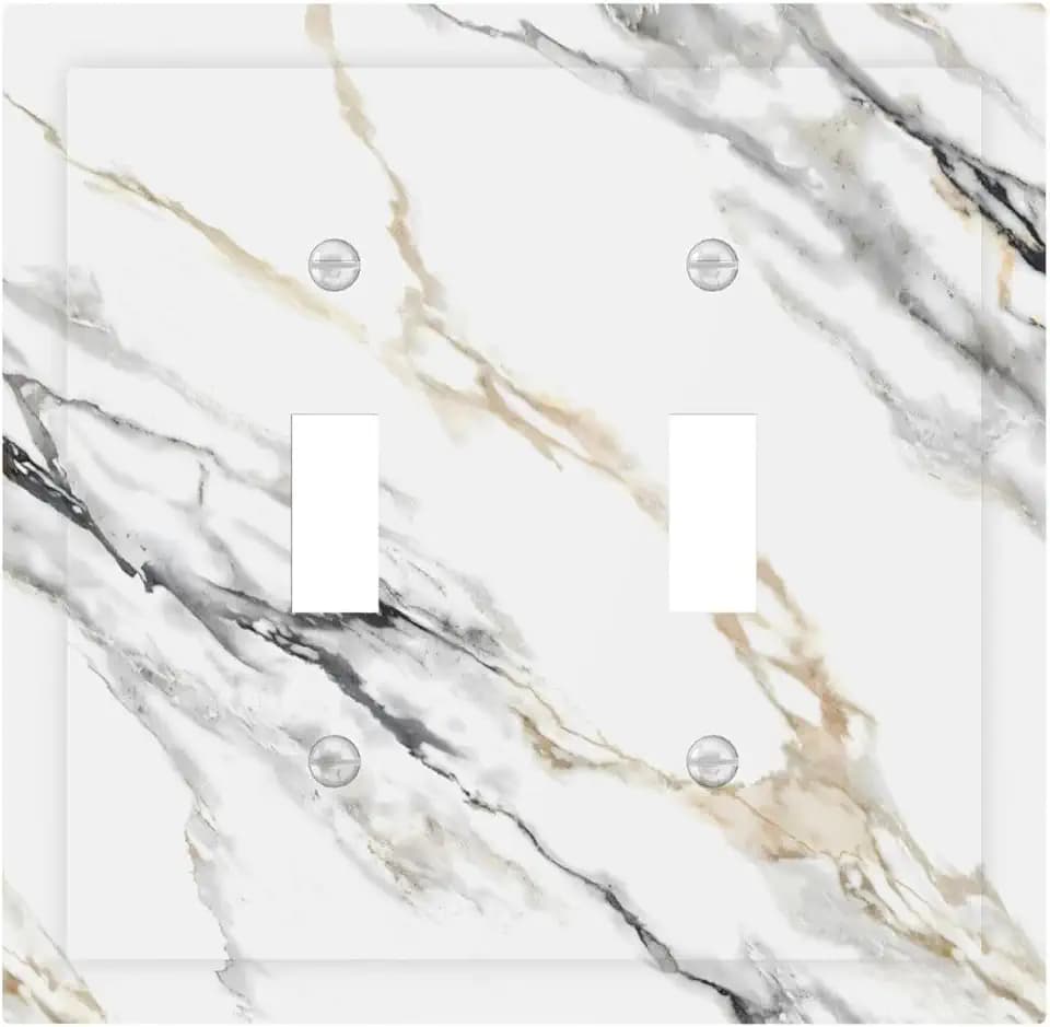 White Grey Marble Light Switch Cover Double Toggle Decorative