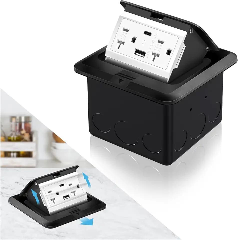 Pop Up Floor Electrical Outlet Cover Box Kit with 4.8A USB A+Type C
