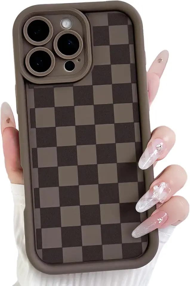 Lovmooful for iPhone 16 Pro Max Case Cute Checkerboard Plaid-Brown