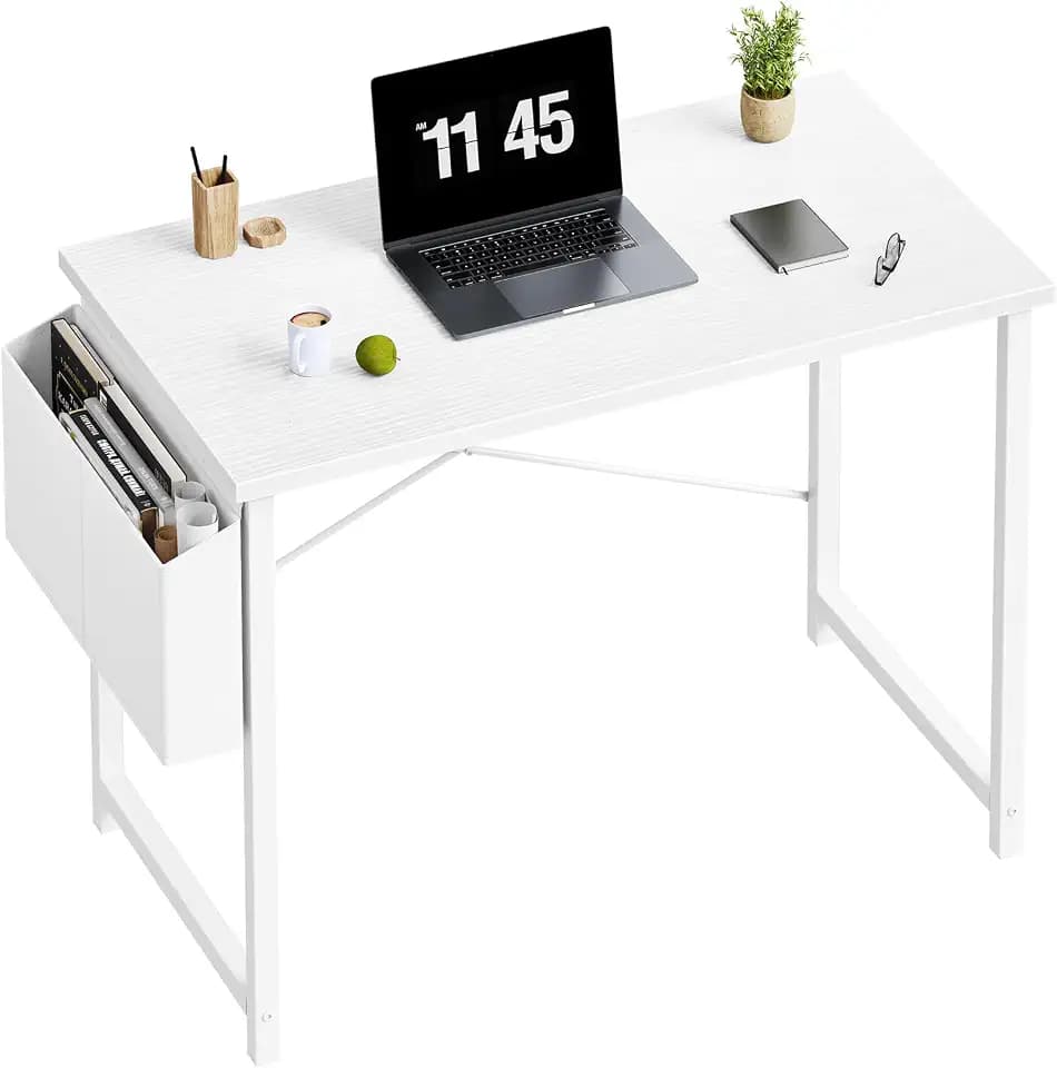 DUMOS 40" Small Computer Desk Home Office Desk, Gaming Desks, Milky