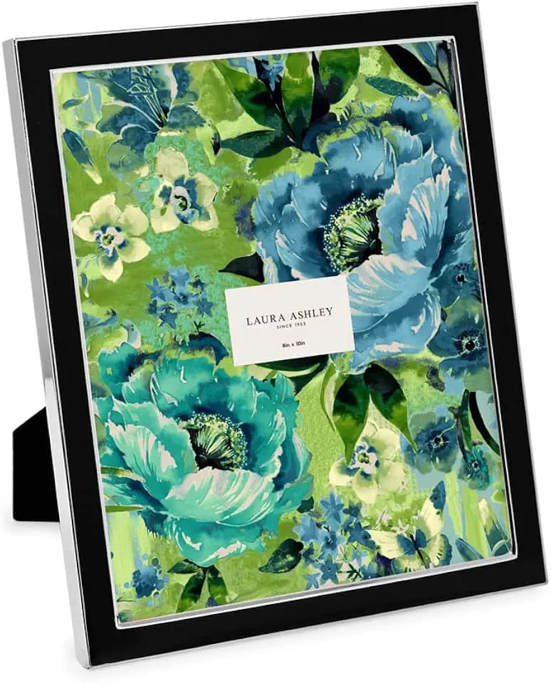 Laura Ashley 8x10 Black Enamel Picture Frame, Silver Metal Edge w/Easel