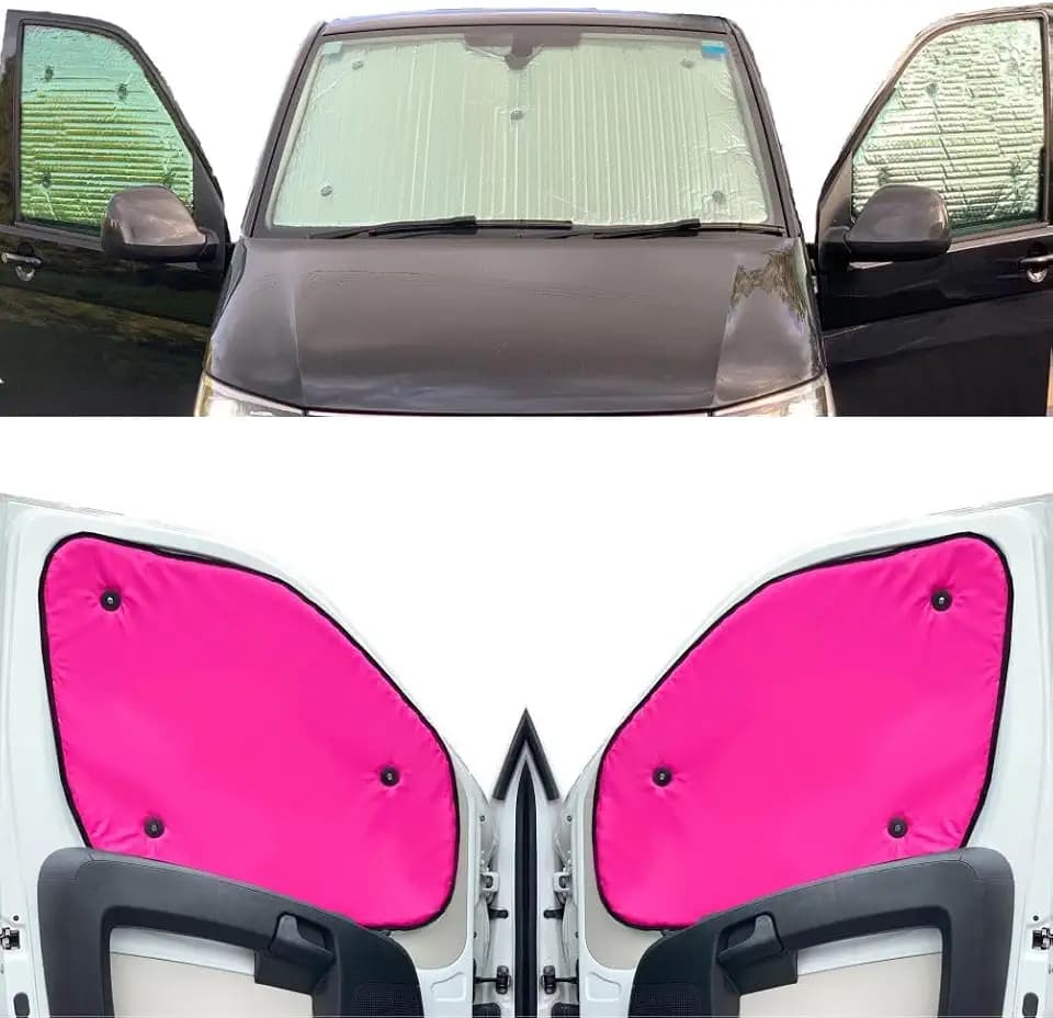 Fensterrollo-Set Kombatibel Mit Citroen Berlingo (2018-Date)(Komplettset SWB + Heckklappe mit zu öffnendem Fenster) Rückseite einfärben Rosa, Reversibel und Thermisch
