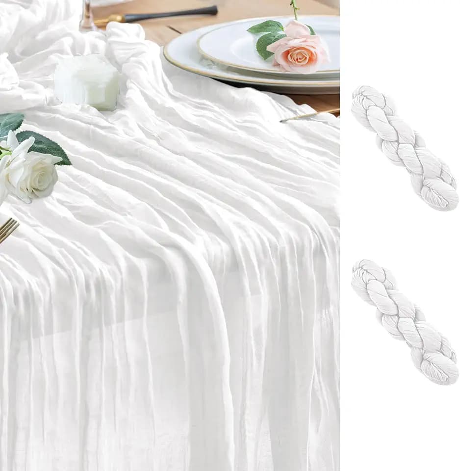 Wokceer Cheesecloth Table Runner Ivory 10FT Boho Gauze Runner, 2 Pack