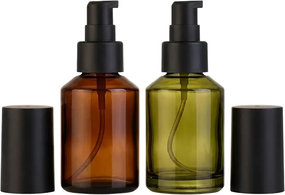 2Pack 60ml Glass Lotion Pump Bottles with Black Cap
