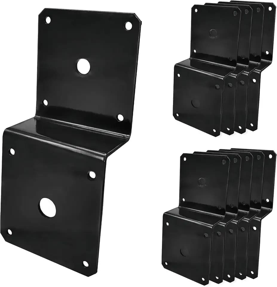 Black Powder Coated Deck Joist Tie Plate, Z Bracket for 2x4 Cross Joist and 4x4 Post - Corner Brace Support, 14 Gauge (10 Pack)
