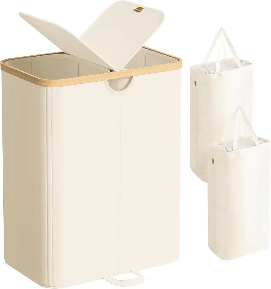 SONGMICS Laundry Hamper with 2 Lids, 150L Laundry Basket,2 Compartments