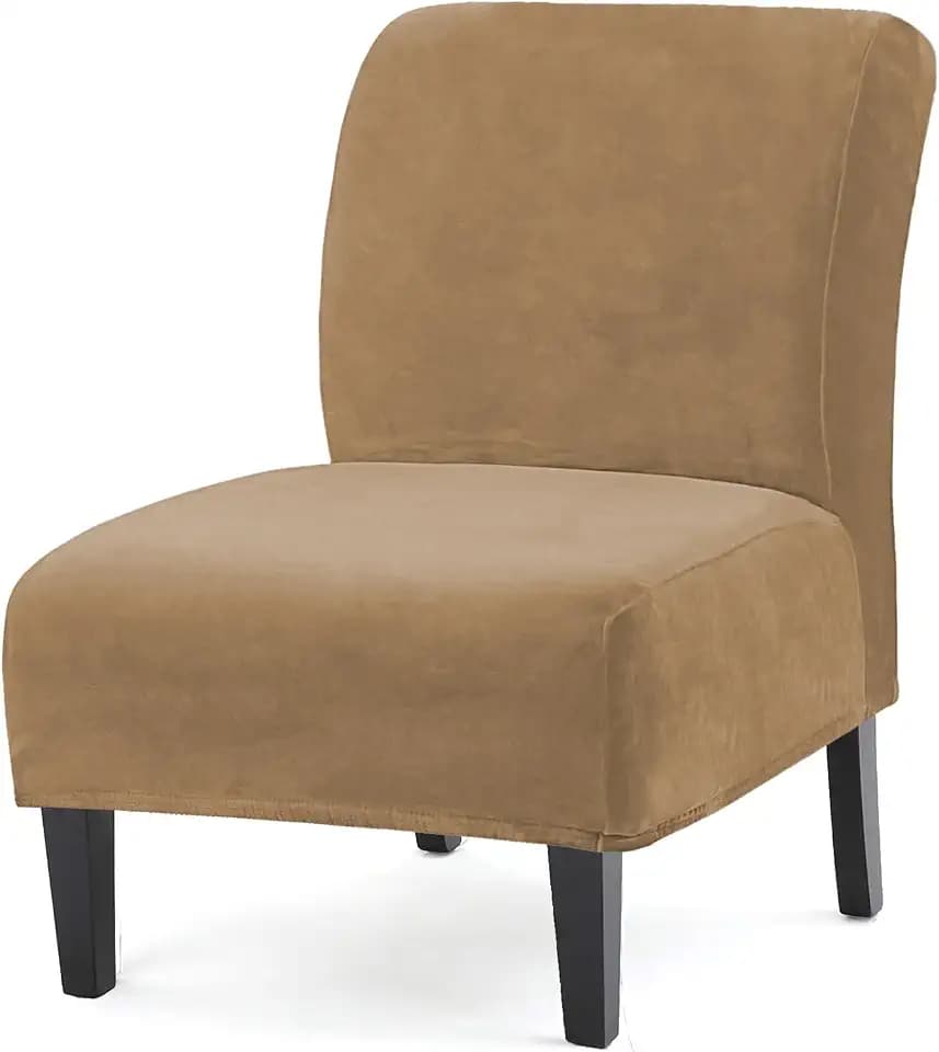 UCCONO Armless Accent Chair Slipcovers, Thick Velvet Slipper Accent Chair Covers Hotel Oversized Big Chairs, Removable Furniture Protector with Elastic Bottom, Machine Washable (Camel)
