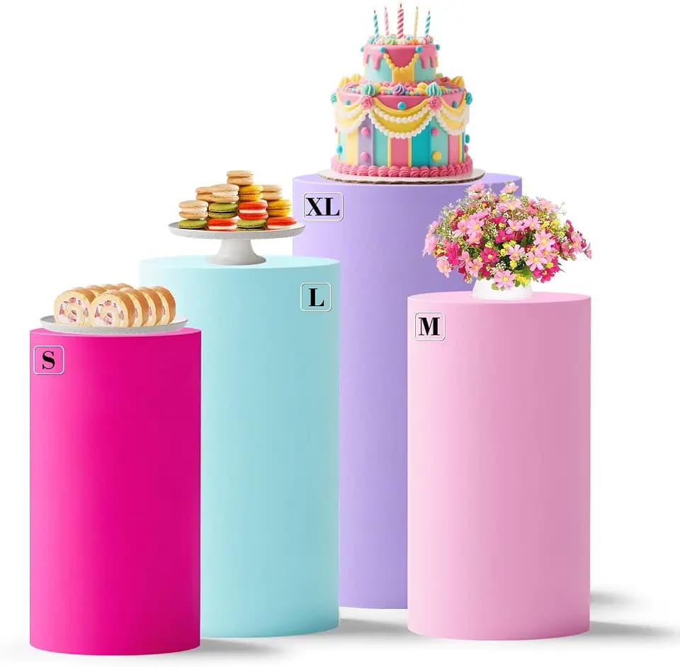 4Pcs Pink Red Blue Purple Cylinder Pedestal Stand Covers