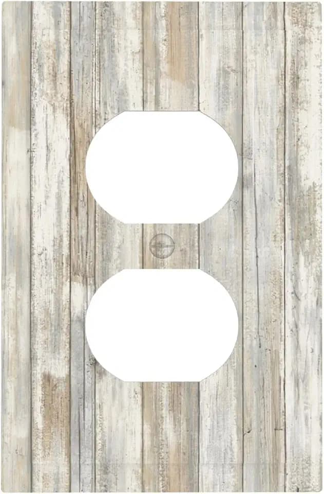 Outlet Covers White Distressed Wood Peel 1 Gang Duplex Wall Plate Decorative Switch Plates Electrical Receptacle Faceplate Light Switch Cover for Farmhouse Home Decor